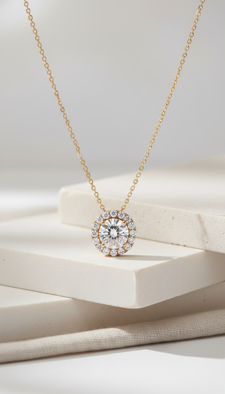 Colgante de diamante en cadena fina de oro