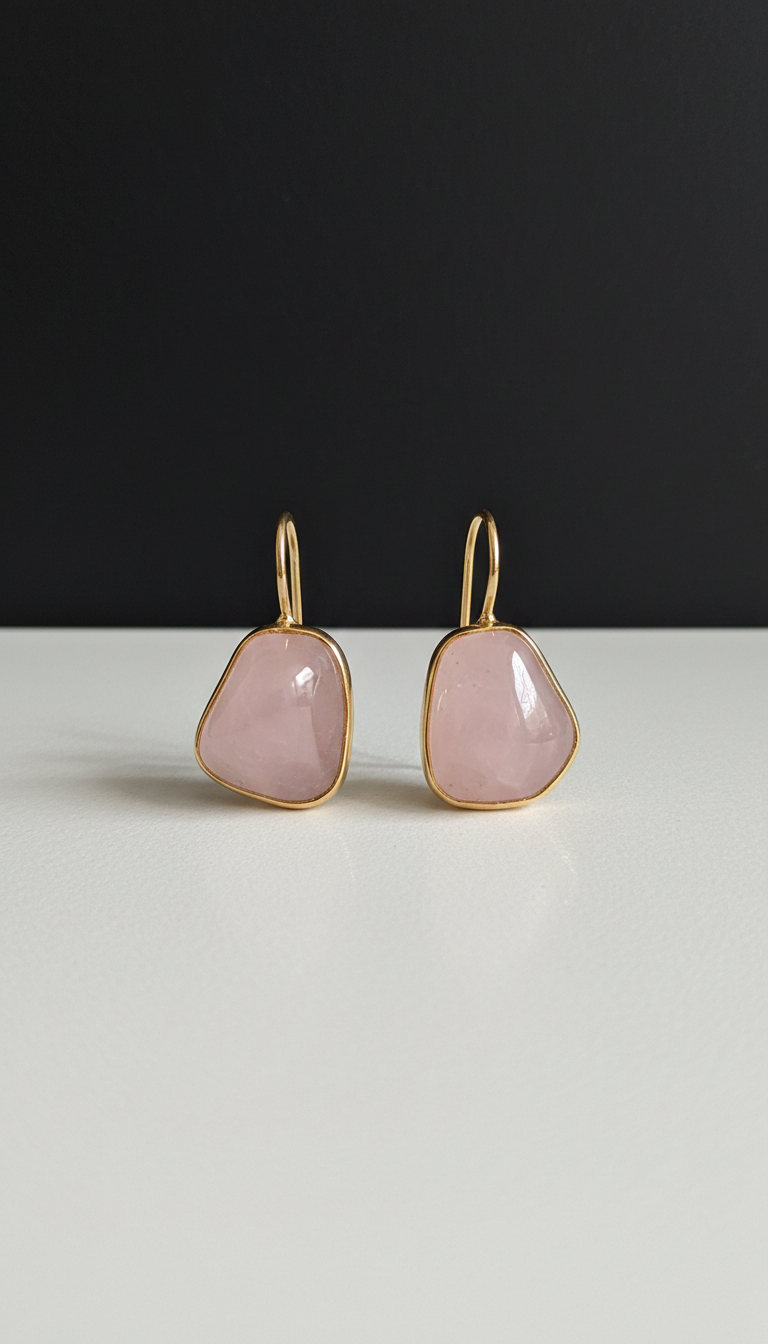 aretes con detalle de cuarzo rosa
