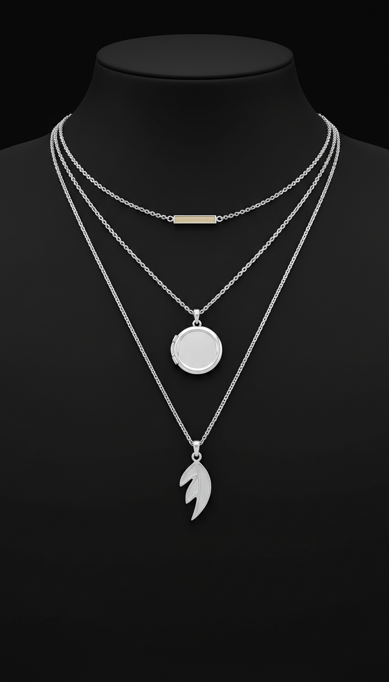 collares plateados en capas pulidas