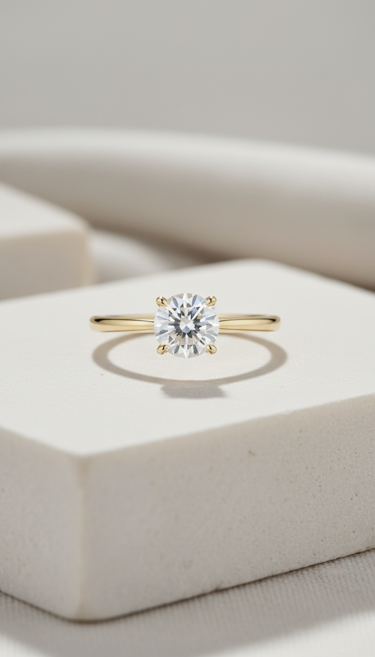 Anillo solitario de diamante en oro amarillo 18K