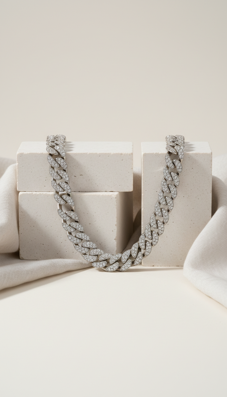 Collar cubano de platino con diamantes VS+